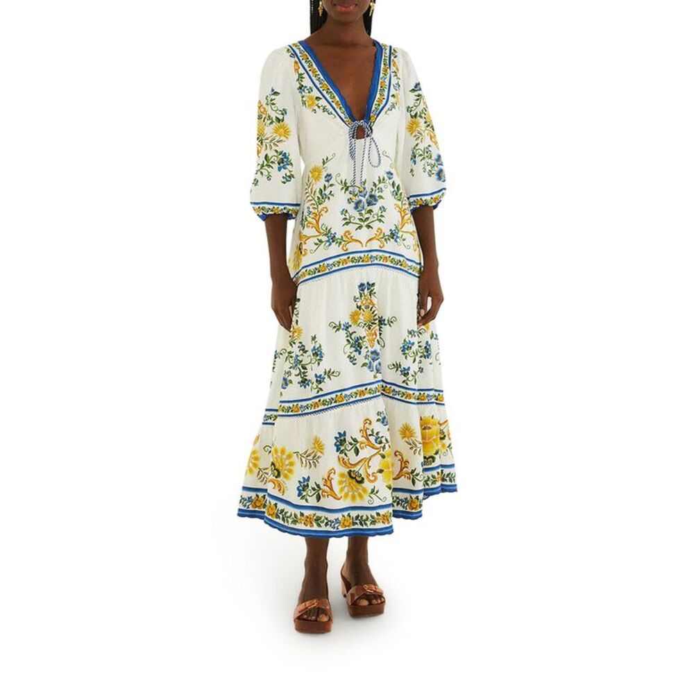 Farm Rio Women Long Dress With Floral Print And Three-Quarter Sleeves - Picture 2 of 4